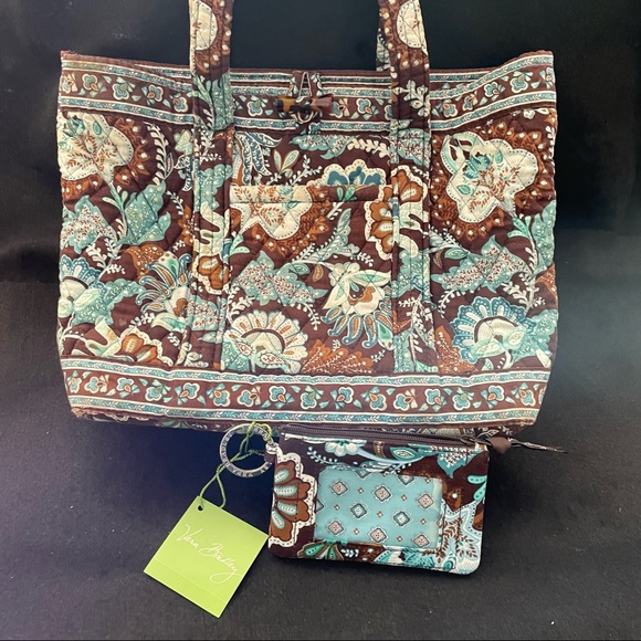 Vera Bradley Handbags - Combo VERA BRADLEY JAVA TOTE BAG and NEW Zip ID Case. Turquoise Blue and Brown